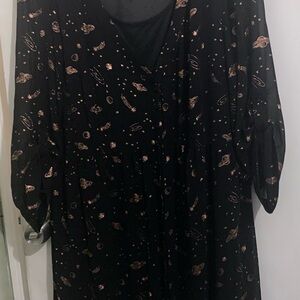 Torrid Black Dress with Gold Starry Design